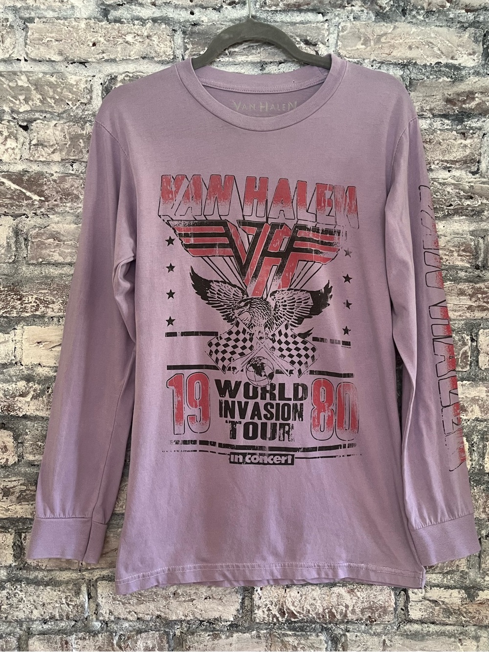 Van Halen 1980 World Invasion Tour Long Sleeve Tee Van Halen on sleeve Lavender